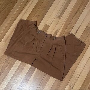 Brown Pleated High-Waist Trousers